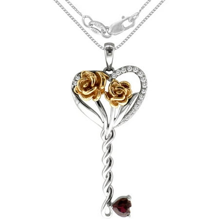 .40 Carat T.G.W. Created Ruby and Diamond Accent Sterling Silver Key Pendant, 20"