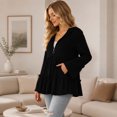 thumbnail image 6 of Floleo Women's Hooded Zip Up Tiered Ruffle Babydoll Top Long Bell Sleeve Casual Textured Knit Cardigan Jacket with Two Deep Side Pockets Outerwear Jackets, 6 of 8