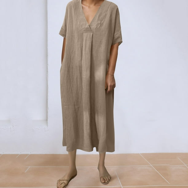 mfyjkho Vestidos de fiesta para mujer, Vestido informal de manga corta con cuello en V para mujer, primavera y verano Vestidos largos para mujer xxxl