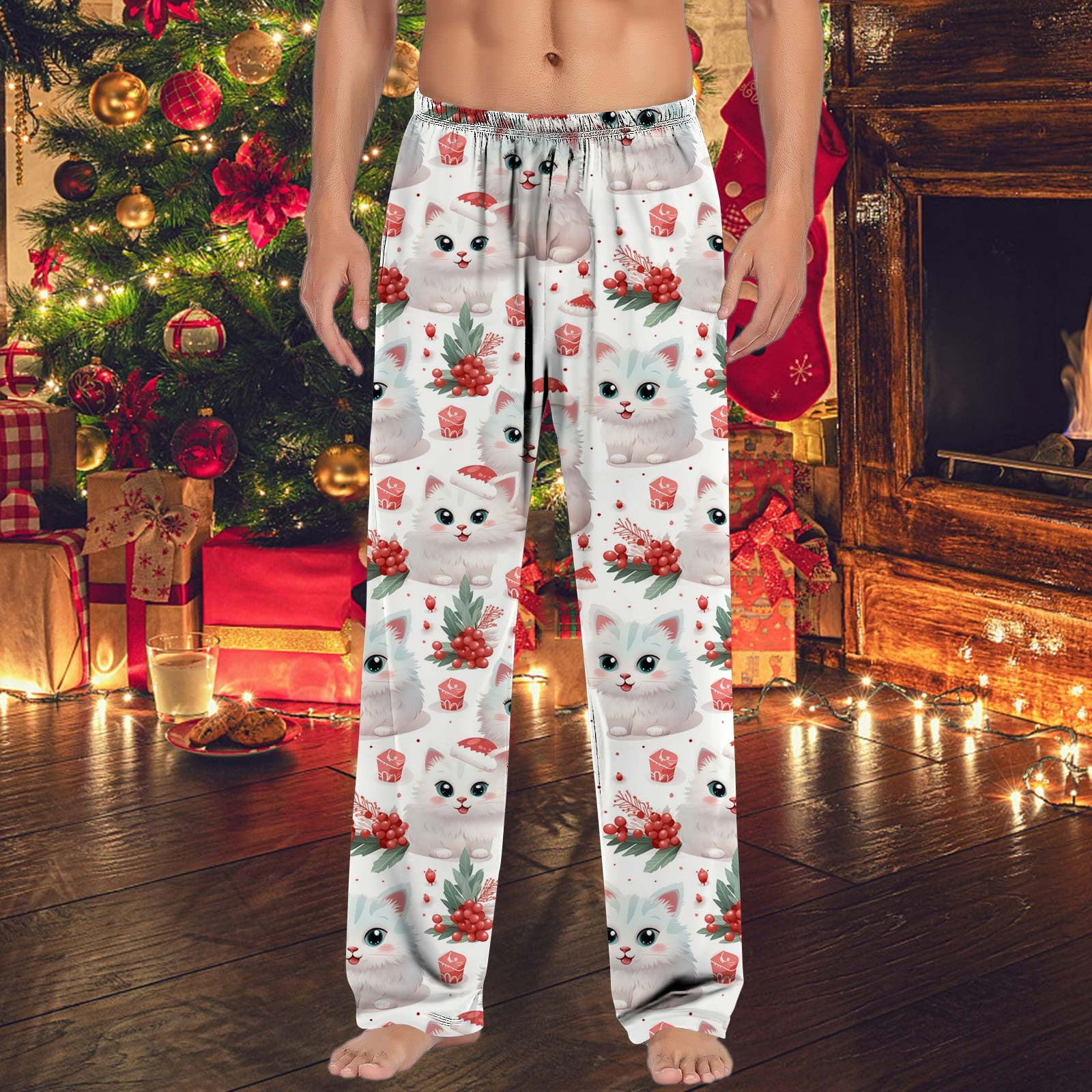 PMUYBHF Male Men s Pants Jeans Shorts Christmas Mens Casual Pants Pajama Pants With Drawstring and Pockets Black Jeans Men 28X30
