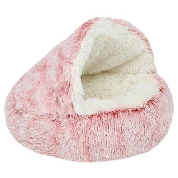 Cama de felpa para mascotas, cojín redondo para gatos, cesta para casa de gatos, bolsa de dormir (rosa 50*50cm)
