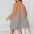 thumbnail image 2 of Orange Gray Gradient Night Robe Long Sleeve V Neck Robe With Belt Women's Sleepwear Dresses, 2 of 9