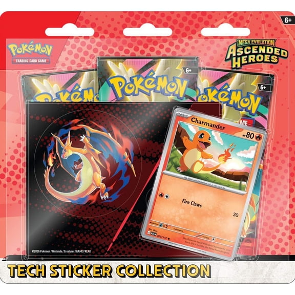 Pokemon Mega Evolution Ascended Heroes Charmander Tech Sticker Collection (3 Booster Packs, Foil Promo Card & Sticker)