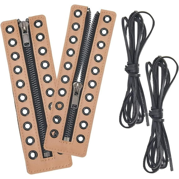 2PCS 6.89 x 1.97 Inch Tieless Shoe Laces in Zipper Inserts with 2PCS Cord 10 Eyelet No Tie PU Leather Smooth Lace Accessories for Shoes Sneakers Men Women (Moccasin) Gray