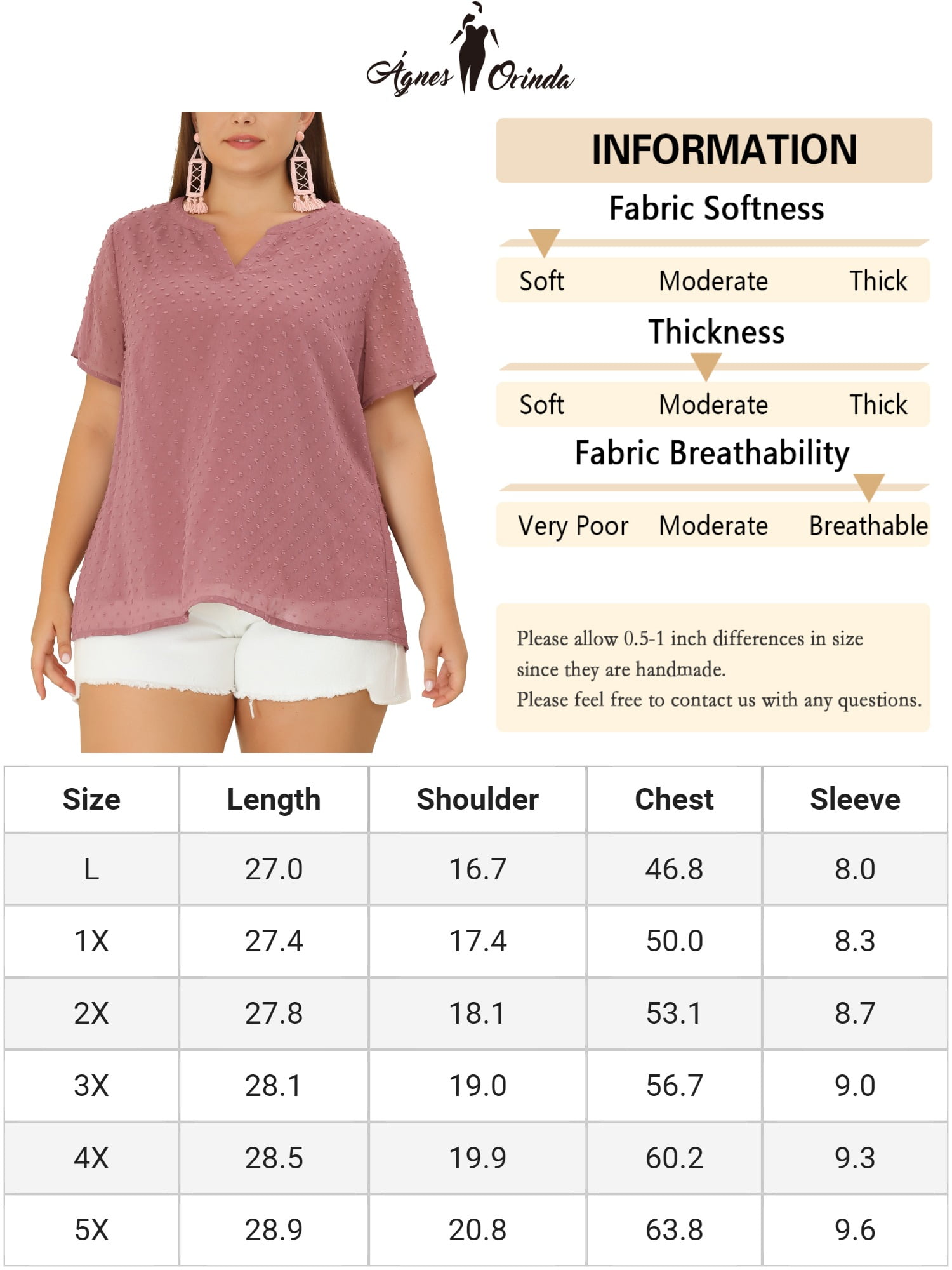Unique Bargains Women's Plus Size Outfits Fashion Solid Pin Dots V Neck Top 3X Gray Purple