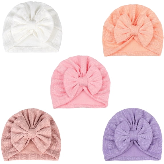 5 Pieces Newborn Baby Turban Hats Bow Baby Infant Beanie Breathable Toddler Cap for Baby Girls 3-12 Months
