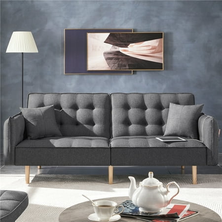 Alden Design Memory Foam Convertible Futon Sofa Bed with USB, Gray