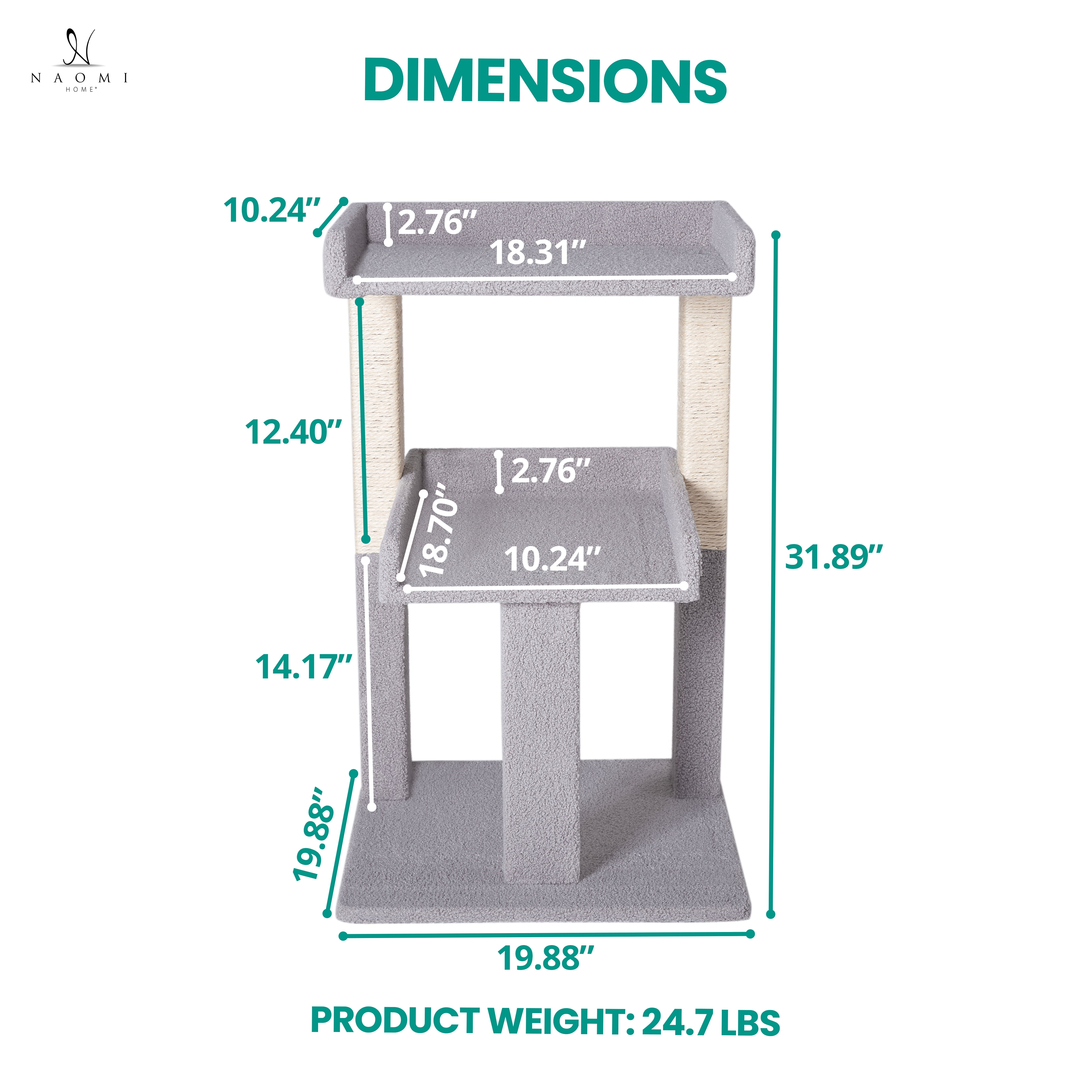 Lulu 2-Tier Cat Tree Tower for Indoor Cats – Large Cat Tower & Cat Condo for Large Cats | Cat Tree House:Gray