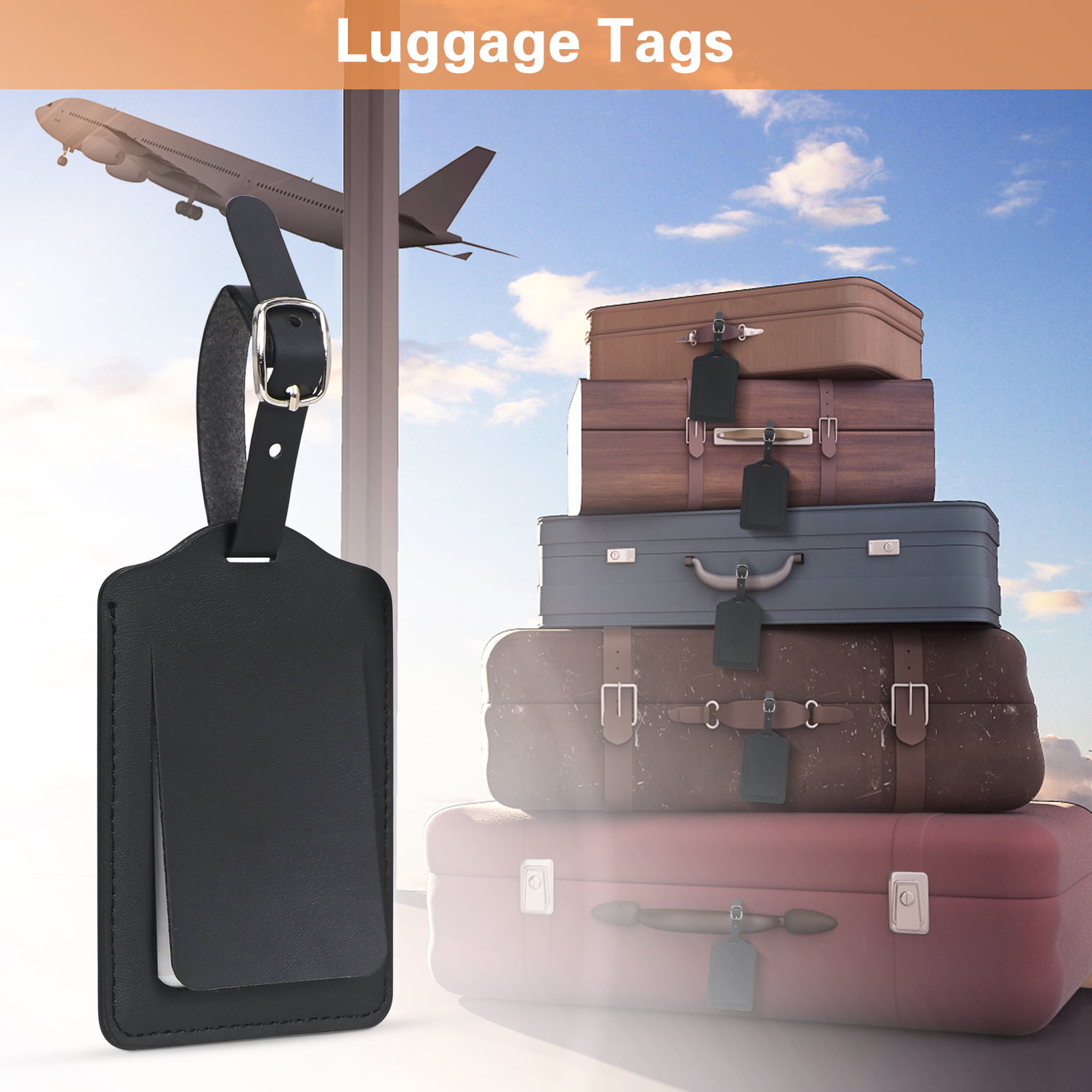  2 Pack Luggage Tags for Suitcases, PU Leather Baggage Address  ID Tags Luggage Name Labels Tags with Adjustable Strap and Privacy  Protection Cover for Men Women Travel (Black, Pink) : Clothing
