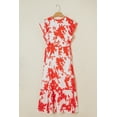 thumbnail image 6 of Elegant Red Floral Print Trimmed V Neck Ruffle Sleeve Long Dress for Women | [ZhiHiMeRi] | (US 12-14)L, 6 of 12