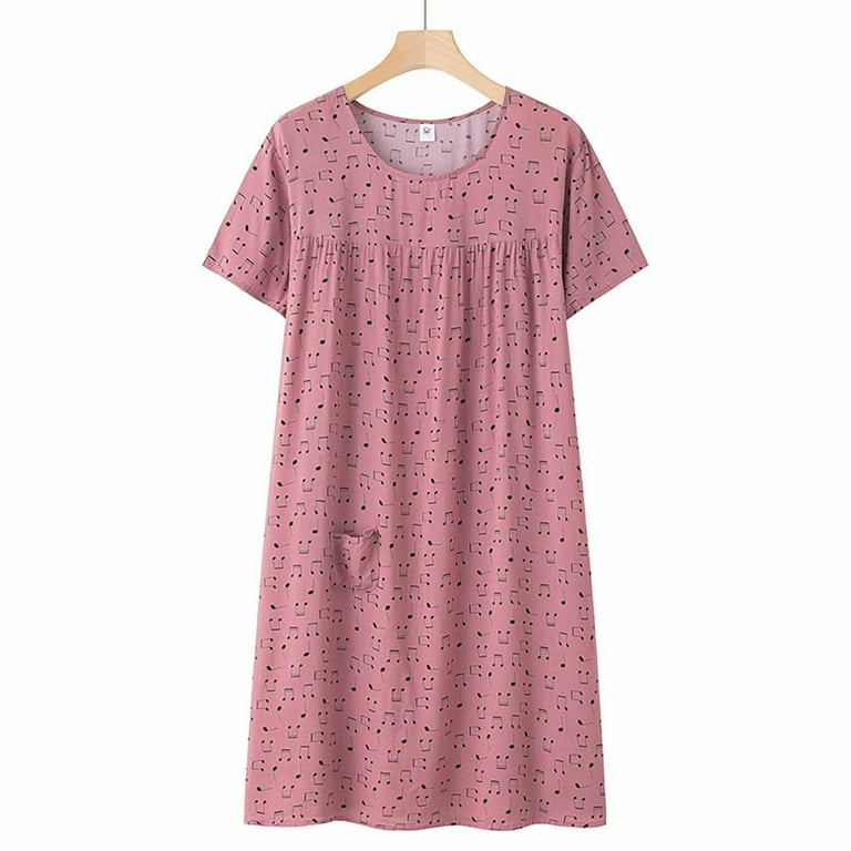 ZRBYWB Women Sleepwear Summer Cotton Silk Short Sleeve Sleep Dress For Middle Aged Women New Loose Fitting Home Wear Elderly Sleepwear Plus Size Dress