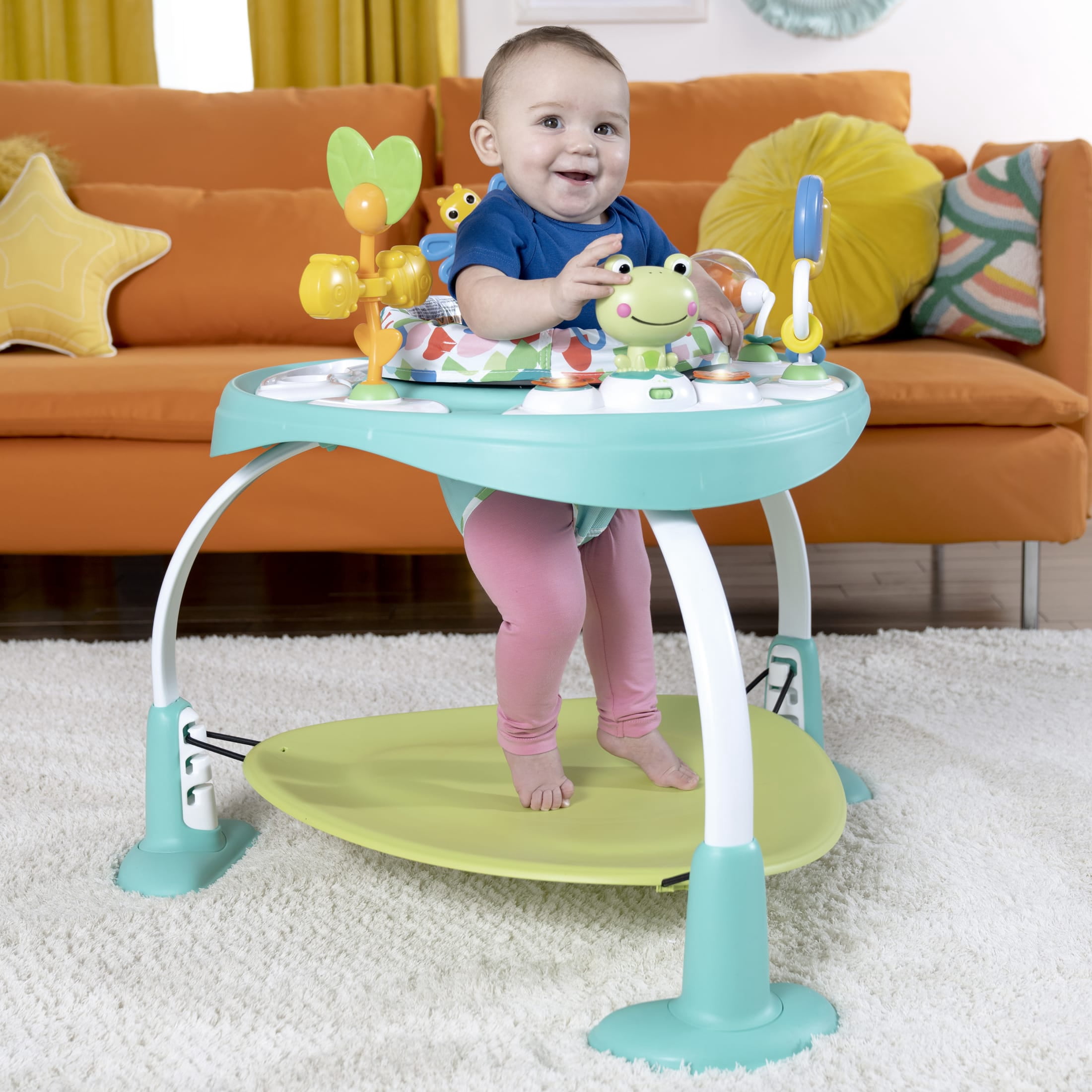 Bright Starts Bounce Bounce Baby 2-in-1 Activity Center Jumper & Table, Playful Pond, Green, Ages 6 Months and Up