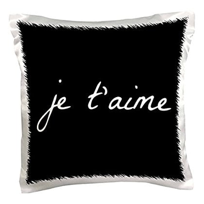 Black Lettering (3dRose je taime I love you in French white lettering on a black background, Pillow Case, 16 by)