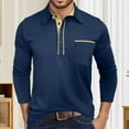 thumbnail image 2 of Polo T Shirts for Men Classic Loose Fit Casual Long Sleeve Tops with Pocket Button Collared Fall Solid Color Mens Shirts Navy XXXL, 2 of 7