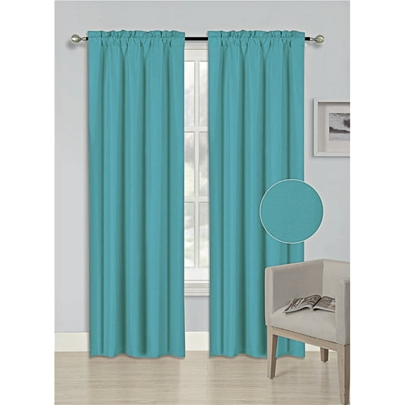 2 Panels Teal Solid Blackout Thermal Rod Pocket Foam Lined Window Curtain Drape R64 108 Length