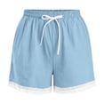 thumbnail image 6 of Women's Pajama Shorts Cotton Linen Lace Elastic Waist Sleep Shorts Stylish Lounge Shorts Casual Comfy Beach Sweat Shorts with Pockets Light Blue XL(XL), 6 of 8