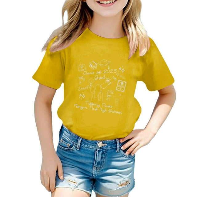 LUOGENLI T-Shirt pour Filles T-Shirt Décontracté pour Enfants Mode Collation des Grades Imprimé Col Rond Manches Courtes T-Shirt (3 13 Ans) Chemises pour Filles Travail Jaune 3-4 Ans