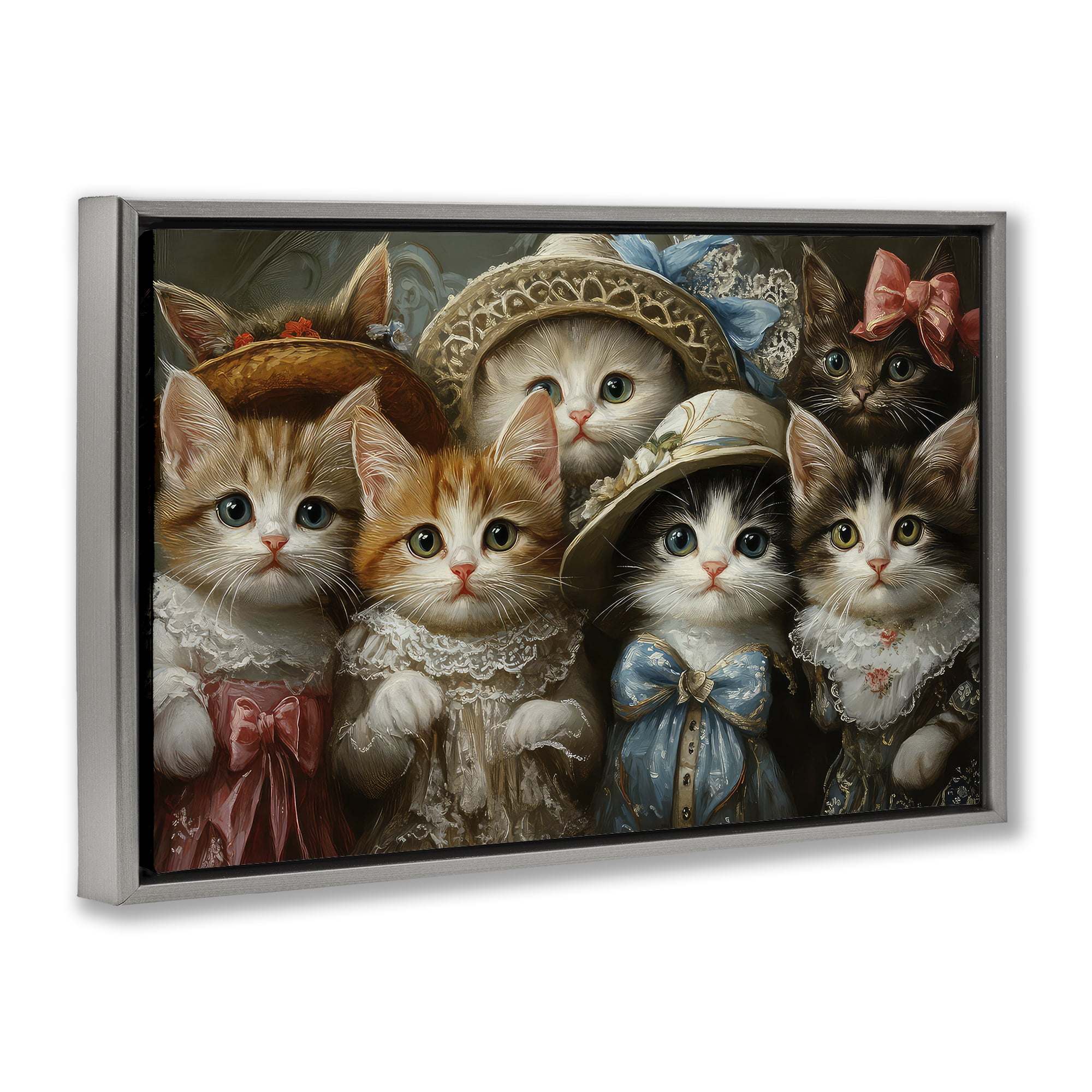 Stupell Industries Fashionable Vintage Cats Gray Framed Floater Canvas Wall Art, design by The Wands Want