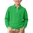 thumbnail image 2 of LUGOGNE Girls Boys Pullover Sweatshirt Quarter Zip Long Sleeve Collar Sweatshirts Kids Comfortable Fall Winter Casual School Uniform Outfits Green,9-10Years, 2 of 9