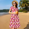 thumbnail image 4 of Vsdgher Piggy Sunflower pour Femmes Été 2025 Décontracté Robes Midi Maxi Légères Manches Courtes Col Rond Robe de Plage, 4 of 6