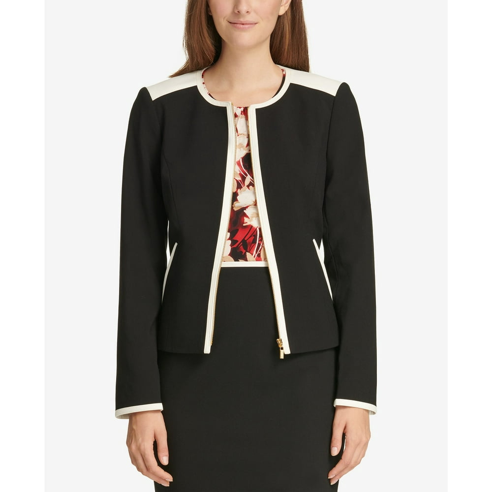 Calvin Klein Calvin Klein ContrastTrim ZipFront Blazer, Black/White