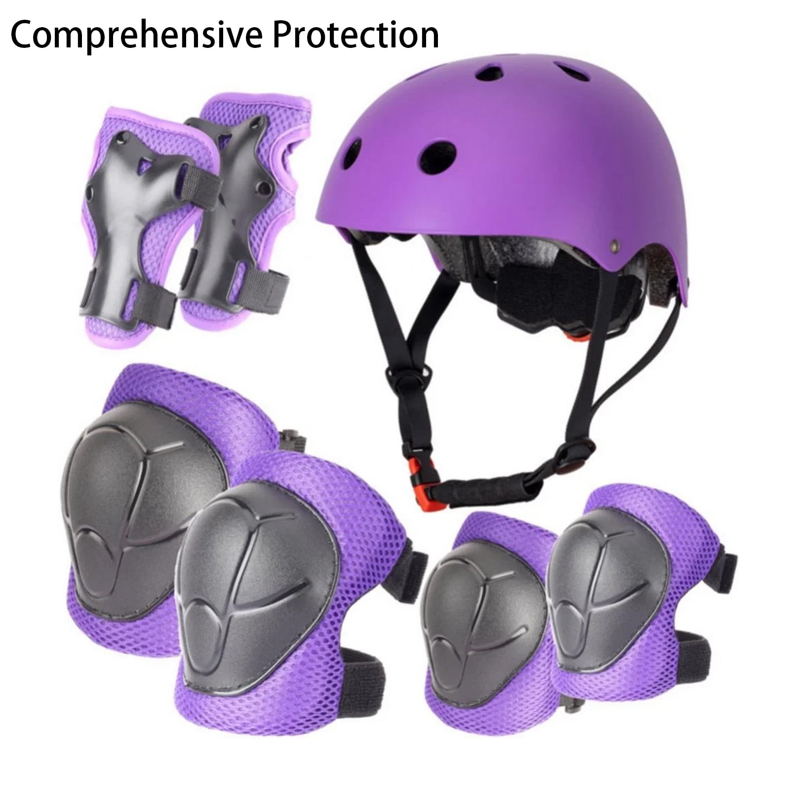 BESTSKY 7 Pcs Kids Helmet and Protective Gear Set,Toddler Helmet with Knee Pads,Elbow Pads,Wrist Guards for Skateboarding,Cycling,and Scooters,Purple