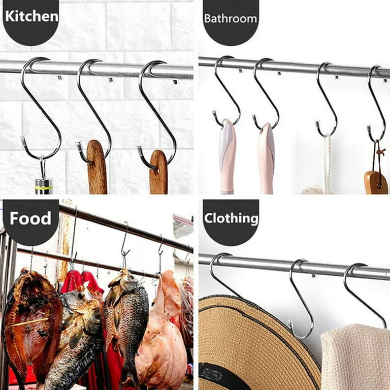 30PCS Heavy Duty Coated Stainless Steel S Hooks, Pans, Frying Pans and  Bakers, Industrial S Hooks for Storage Shelves and Metal Hanger for Hanging  on Kitchen Bathroom Shelves 
