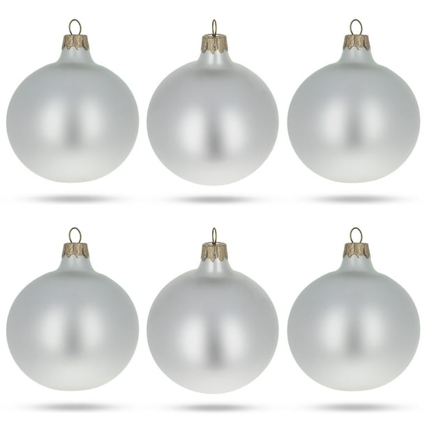 BestPysanky Set of 6 Matte White Glass Ball Christmas Ornaments 3.25