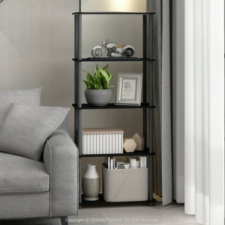 Furinno Turn-N-Tube 5-Tier Multipurpose Shelf Display Rack, Black/Grey