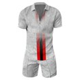 thumbnail image 3 of Wyzesi Sweatsuit Set for Men Warm Male Casual Striped Gradient Ramp Print Two Piece Suit Zipper Short Sleeve Top Blouse Suit Drawstring Pocket Short Set Plus Suit Vests for Men, 3 of 4
