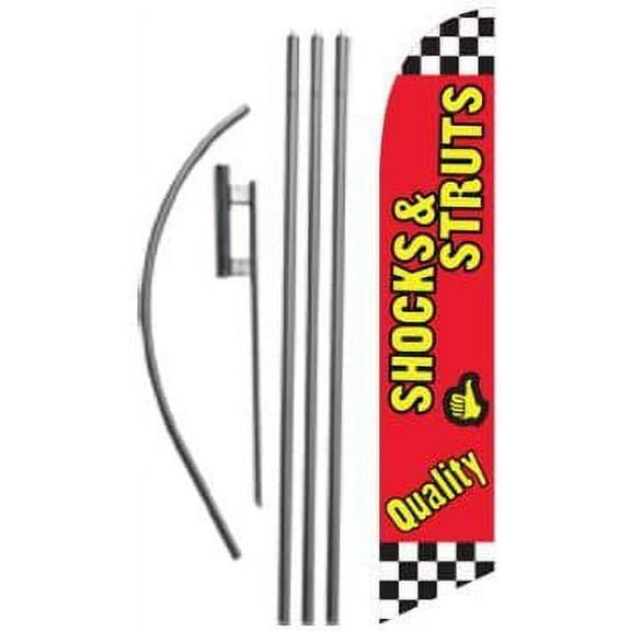 Quality Shocks and Struts 15ft Feather Banner Swooper Flag Kit - INCLUDES 15FT POLE KIT w/GROUND SPIKE