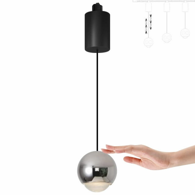 FSLiving Adjustable Height Track Pendnat Light J-Type Mini Spot Light Pendnats with Touch Control Dimmable 10W 3 Colors Indoor Island Free Height Lamp,Glossy Silver - 1 Pack