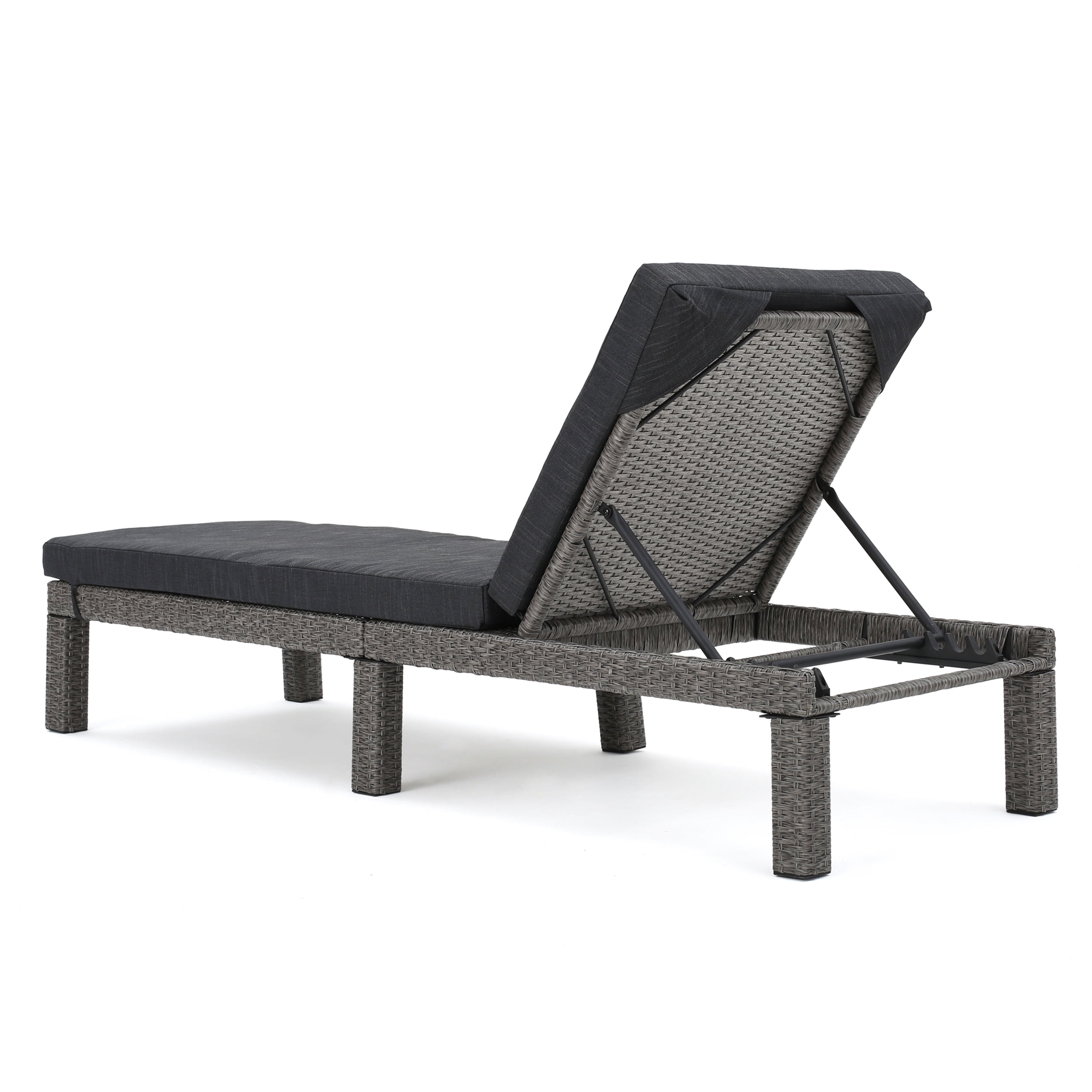 Outdoor Frame Chaise Lounge with Cushion for Patio Poolside, Black