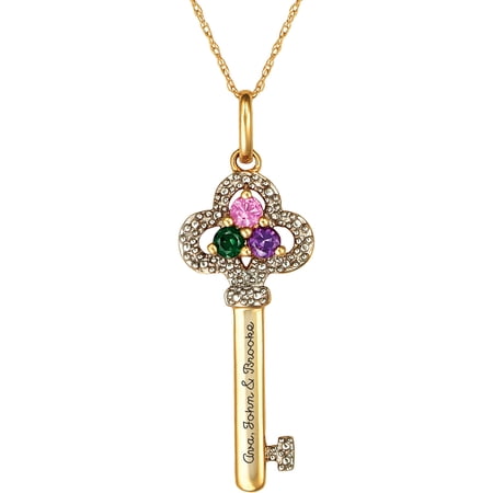 Keepsake Personalized Family Jewelry Family Key Pendant with Birthstones available in Sterling Silver, Gold over Silver, Yellow and White Gold