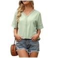 thumbnail image 2 of yunLCZ Women's T-shirts Everyday Low Price Shirts For Women Trendy Summer Petal Short Sleeve V Neck Petite Tops Cute Lace Eyelet Blouses Casual Tee Breathable casual blouse loose fit, 2 of 5