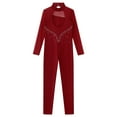 thumbnail image 6 of YiZYiF Girls Juniors Shiny Rhinestone Dance Jumpsuit Full Body Mesh Sleeve Gymnastics Bodysuit Burgundy 12, 6 of 7