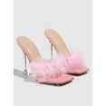 thumbnail image 6 of Women Fluffy Clear Strap Stiletto Heeled Sandals  Glamorous PVC Mule Sandals For Summer, 6 of 7