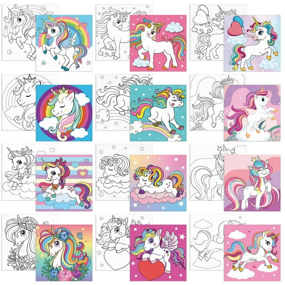 Set de 12 lienzos predibujados con forma de unicornio de Sherr, 20 x 20 cm