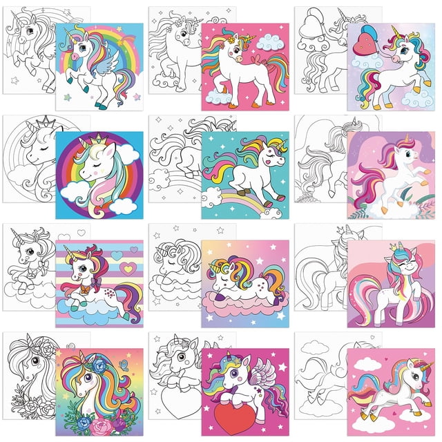 Set de 12 lienzos predibujados con forma de unicornio de Sherr, 20 x 20 cm