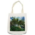 thumbnail image 1 of Hawaiian Tote Bag, Hawaii Island Palm Trees Forest Greenery Cloudy Summer Sky Sunlight Seascape, Cloth Linen Reusable Bag for Shopping Books Beach and More, 16.5" X 14", Cream, by Ambesonne, 1 of 2