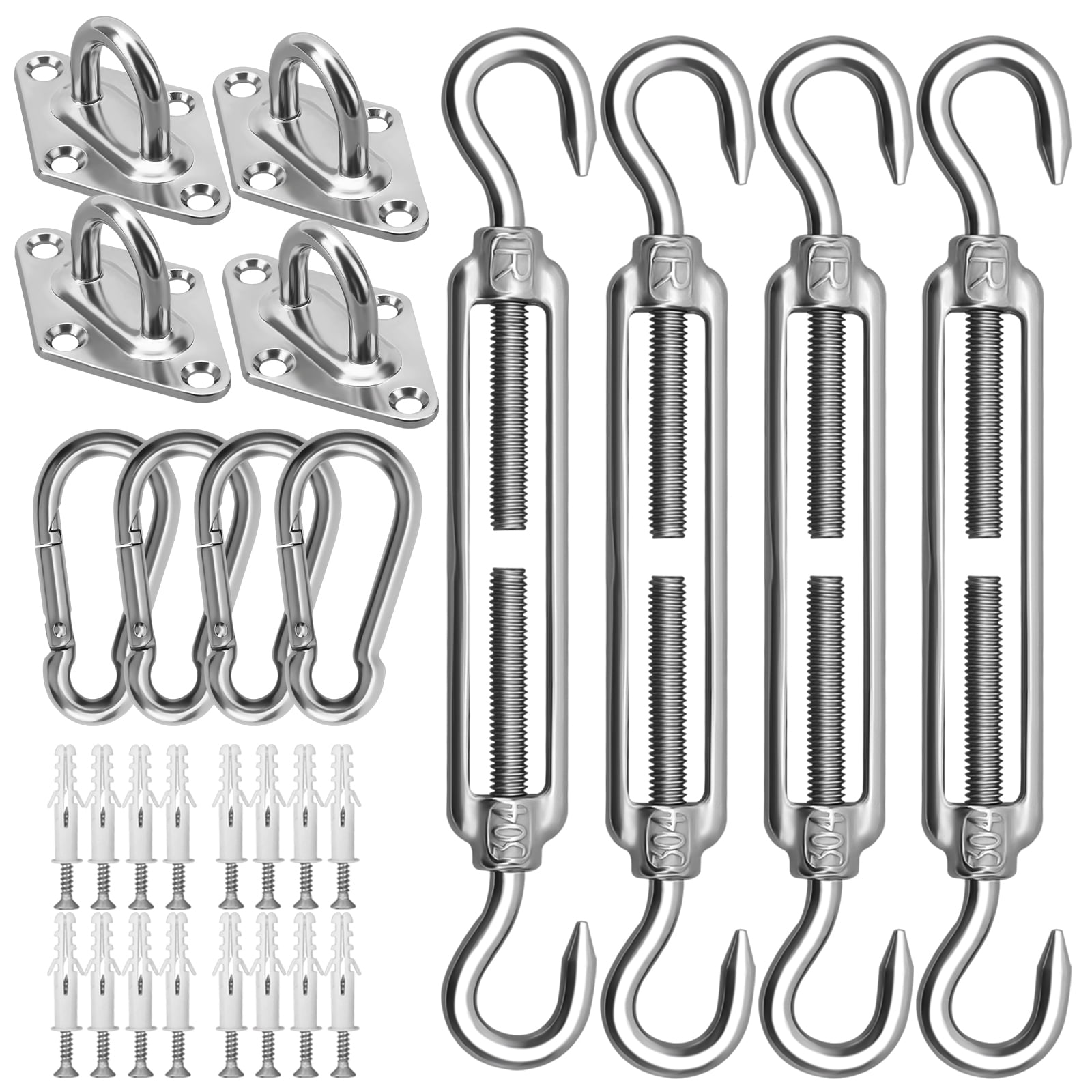 Sun Shade Sail Hardware Kit 6 Inch for Rectangle & Triangle Shade Sail Install, Stainless Steel Shade Sail Fixing Accessories for Outdoor Patio Canopy Garden, HeavyDuty Awning Attachment Set (44 Pcs)