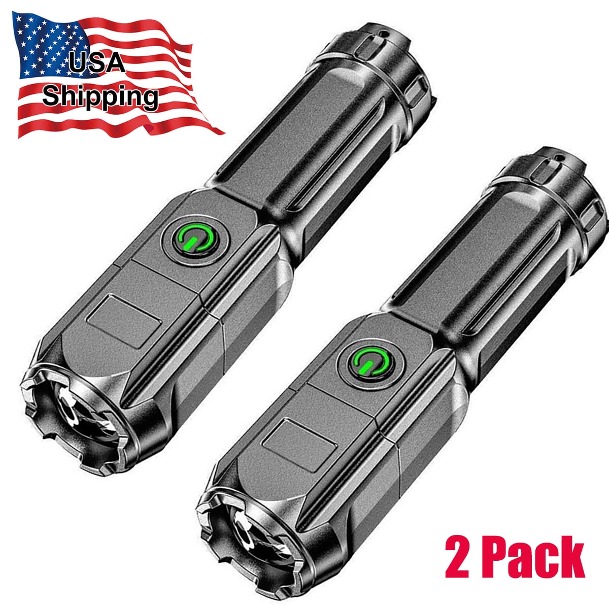 2 Pack 990000 Lumens Powerful Flashlight , Rechargeable Waterproof Searchlight, USB Zoom Torch