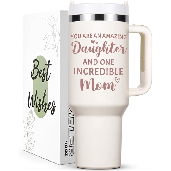 Daughter Gifts from Mom, 40oz Tumbler with Handle, Birthday Christmas Mothers Day Gifts for Daughter, Cream