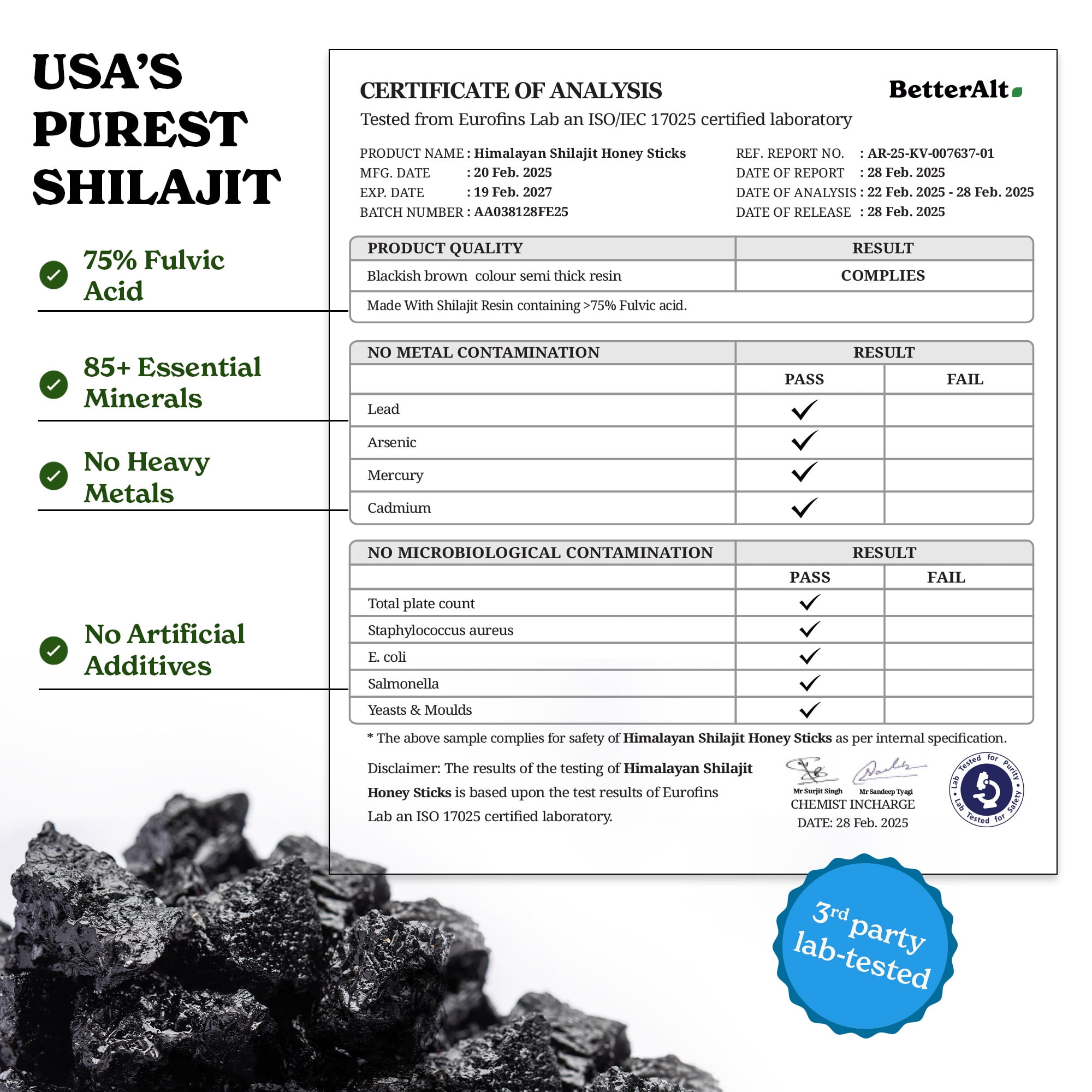 Better Alt Shilajit Honey Sticks Classic With Natural Energy and Vitality, 21 Count
