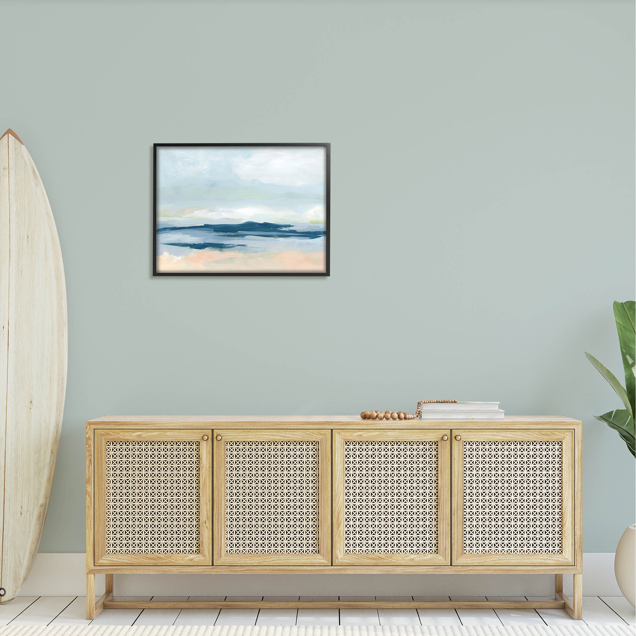 Stupell Industries Abstract Cloudy Ocean Landscape Painting Black Framed Art Print Wall Art, Design by June Erica Vess