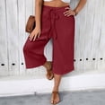 thumbnail image 5 of yillto Plus Size Women Capris Pant Wide Leg Loose Cropped Pants High Waist Drawstring Capri Trousers, 5 of 7