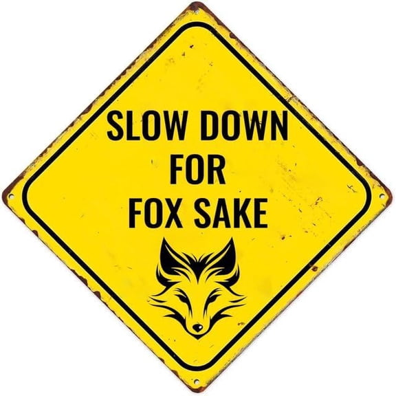 Slow Down For Fox Sake Metal Sign Retro Wall Decor For Home Cafes Store Pubs Club Sign Gift 12X12 Inch Plaque Tin Sign