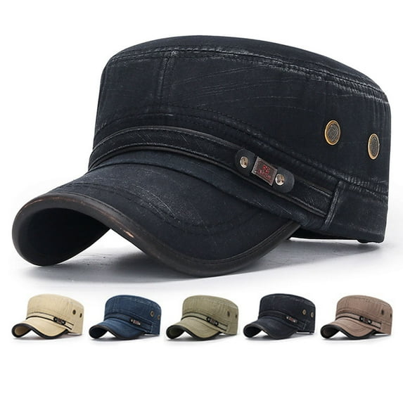 Shenmeida Men's Cotton Army Cap Cadet Hat Trucker Dad Hat Military Flat Top Adjustable Classic Baseball Cap