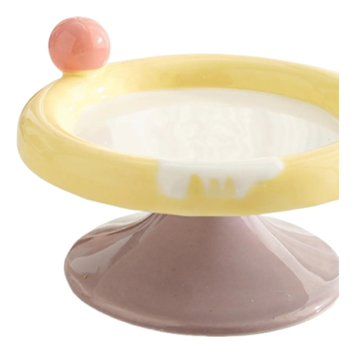Fairela Elevated Ceramic Cat Bowl, Anti-Slip Raised Pet Feeder, Ice Cream Style Design, Yellow