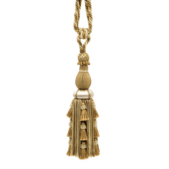Alexander Collection Large Elegant Tassel Curtain Tassel Tieback, Tassel Length 12" (30.5cm), 30" Spread (76cm) (Style# TBAX12), Almond Beige #LX01 (Gold Beige, Light Brown, White Ivory) Set of 4